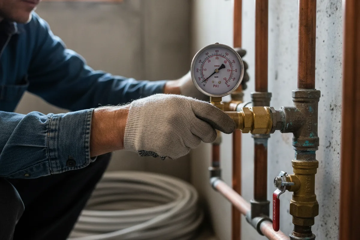 Pressure testing a repaired line during Water Line Repair in East Hampstead
